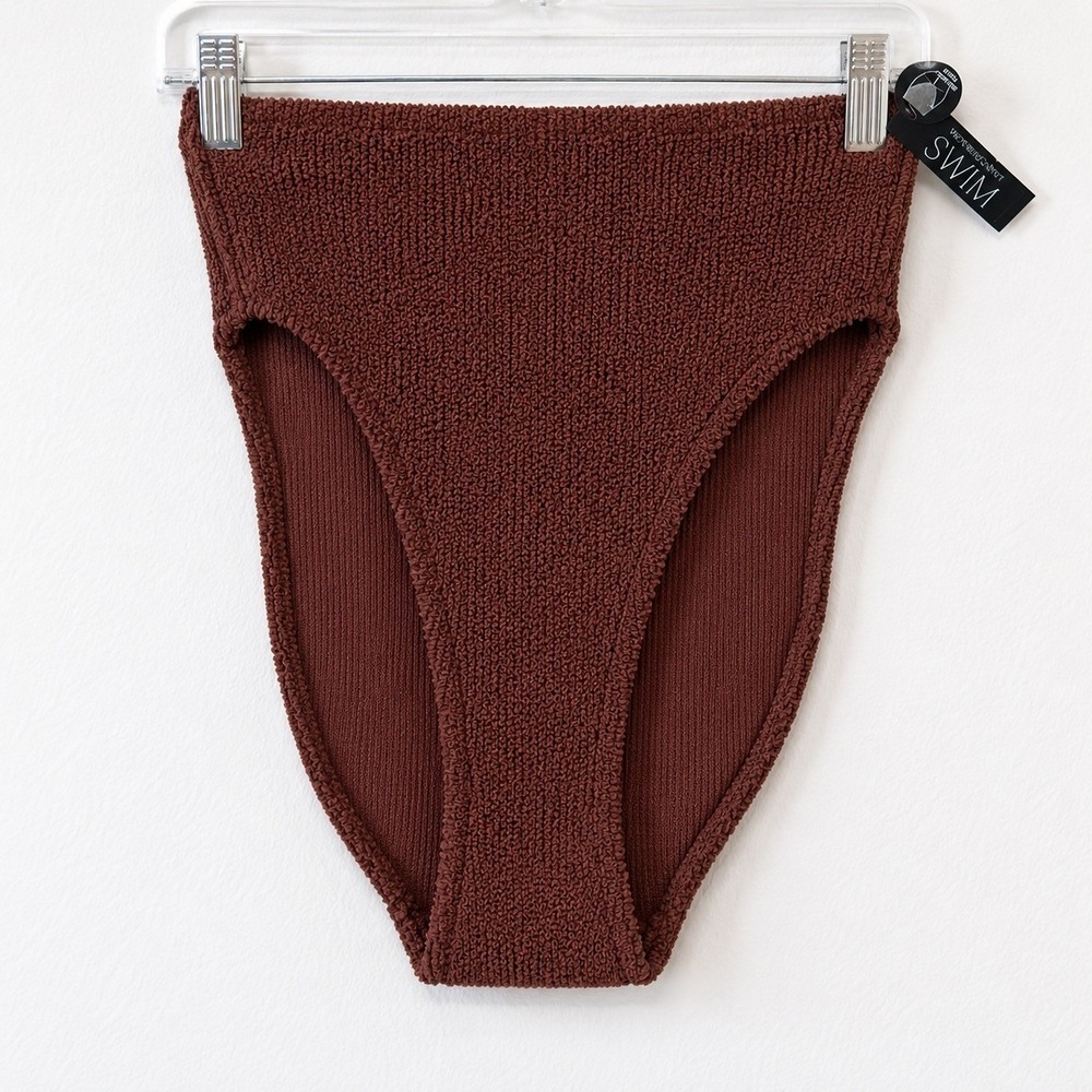 Victoria Secret Swim Bikini Bottom High Waist Full Coverage Texture Brown ML NWT